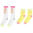 Girls White & Yellow Logo Socks ( 2-Pack ) , 1, hi-res