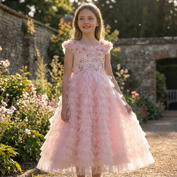Girls Pink Sequin Embellished Tulle Dress 