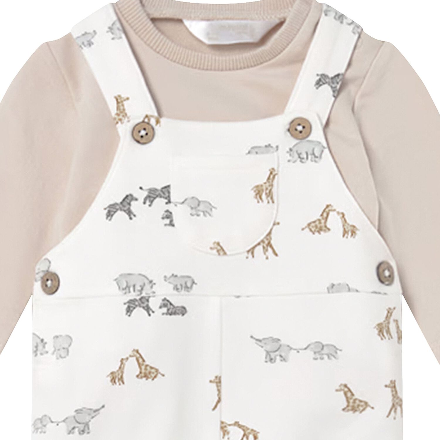 Ivory & Beige Animals Baby Dungaree Set, 1, hi-res