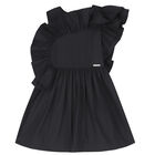 Girls Black Ruffle Dress, 1, hi-res