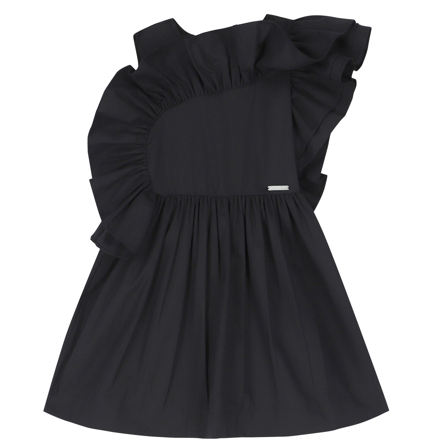 Girls Black Ruffle Dress, 1, hi-res