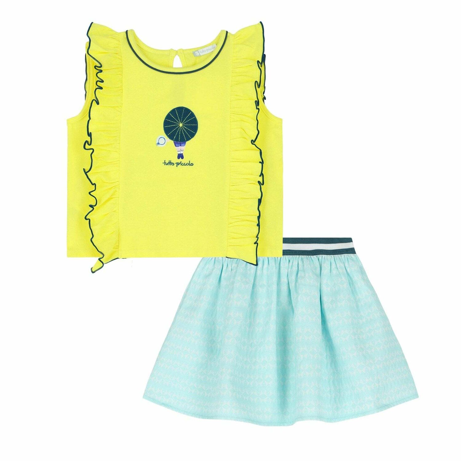 Girls Yellow & Blue Skirt Set, 1, hi-res