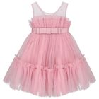 Girls Pink Bow Tulle Dress, 1, hi-res