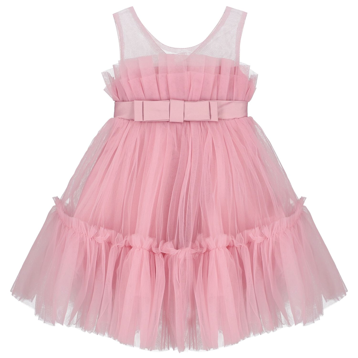 Girls Pink Bow Tulle Dress, 1, hi-res image number null