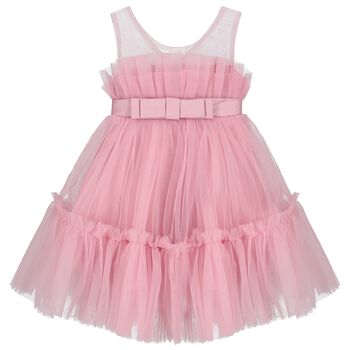 Girls Pink Bow Tulle Dress