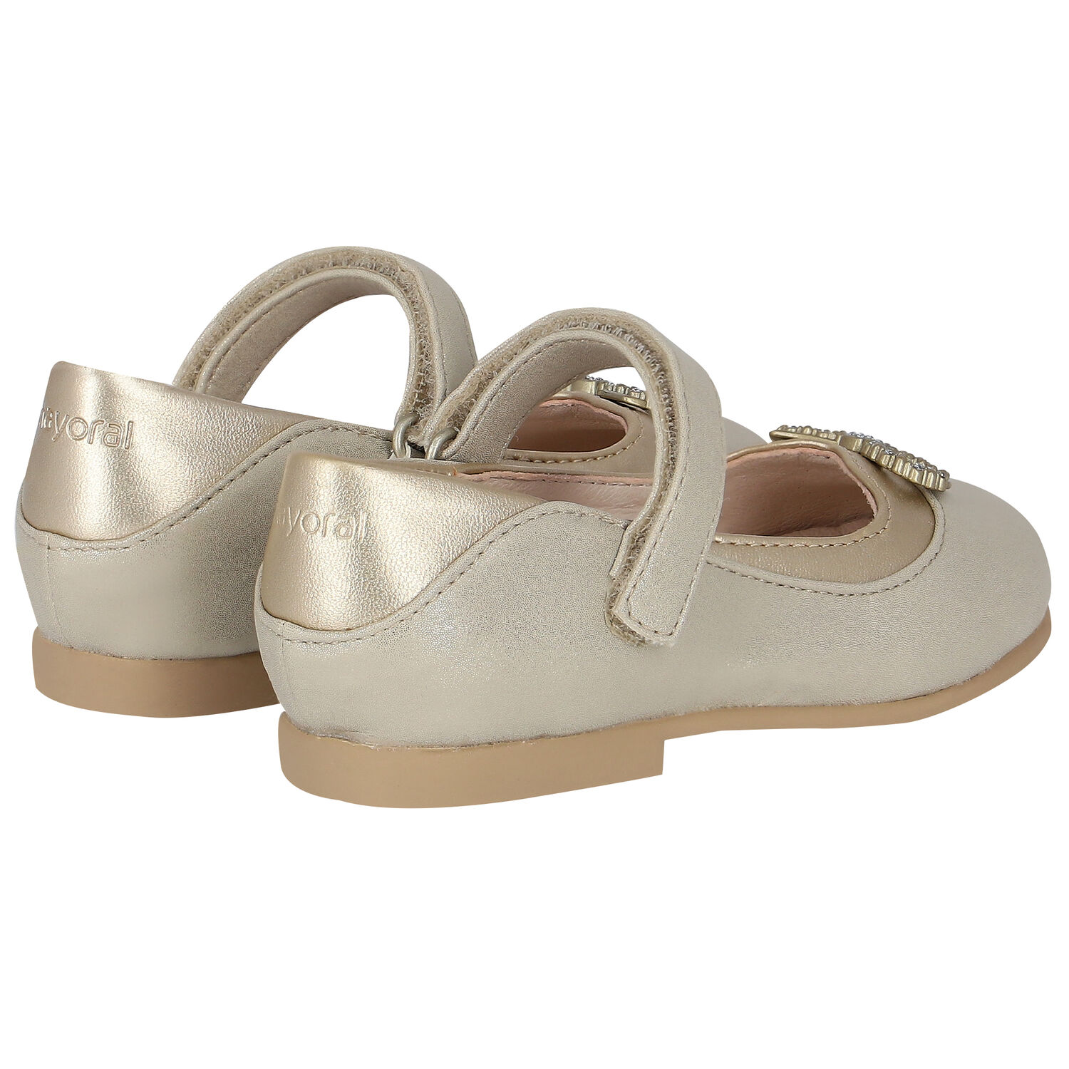 Younger Girls Gold Diamante Bow Shoes, 1, hi-res image number null