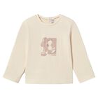 Younger Girls Beige Flower Long Sleeve Top, 2, hi-res