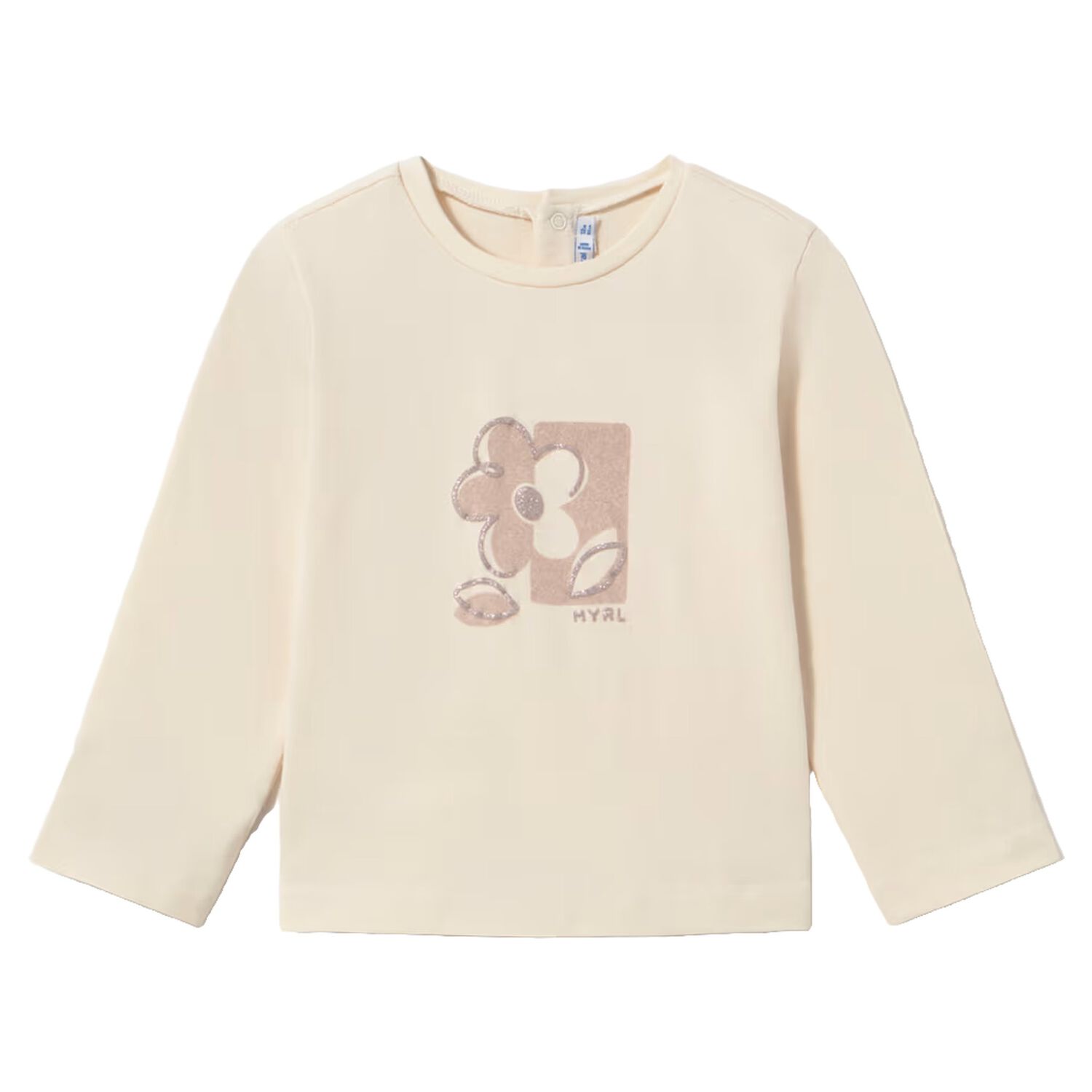 Younger Girls Beige Flower Long Sleeve Top, 2, hi-res