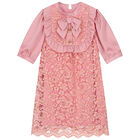Girls Pink Satin & Lace Dress, 1, hi-res