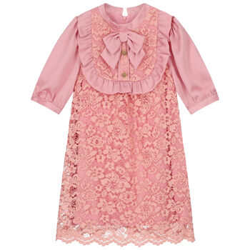 Girls Pink Satin & Lace Dress