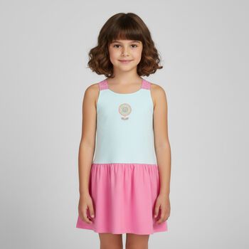 Girls White & Pink Logo Dress