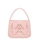 Girls Pink Bow Tweed Handbag, 1, hi-res