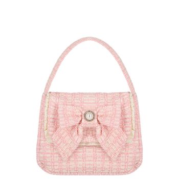 Girls Pink Bow Tweed Handbag