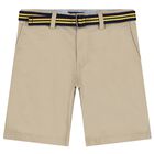 Boys Beige Logo Shorts, 1, hi-res
