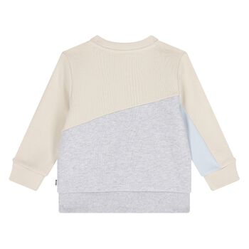 Younger Boys Beige, Grey & Blue Logo Sweatshirt