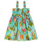 Girls Aqua Floral Dress Set, 3, hi-res