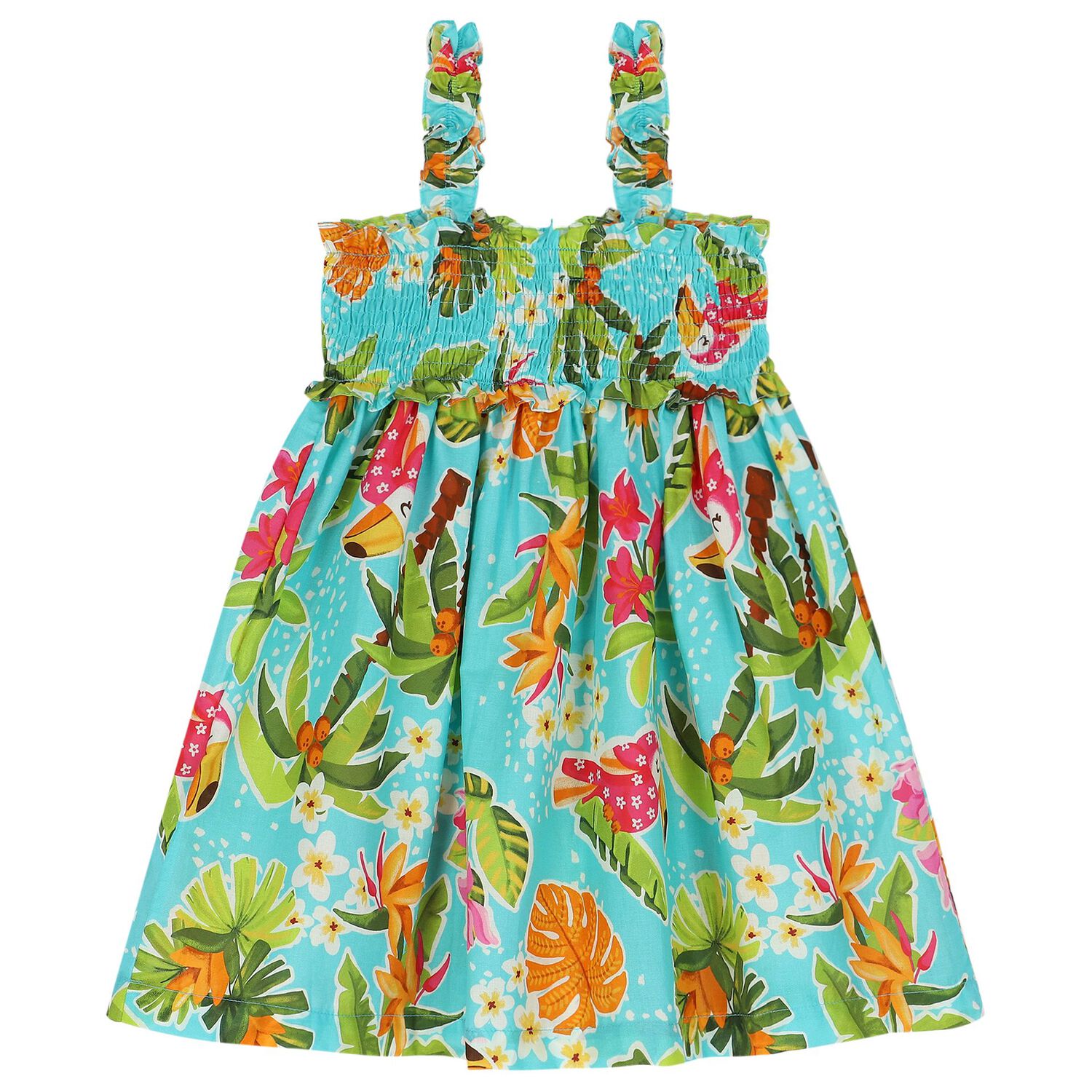 Girls Aqua Floral Dress Set, 3, hi-res