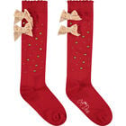 Girls Red Embellished Bow Socks, 1, hi-res