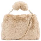 Girls Beige Faux Fur Handbag, 2, hi-res