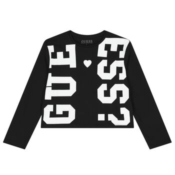 Girls Black Logo Long Sleeve Top