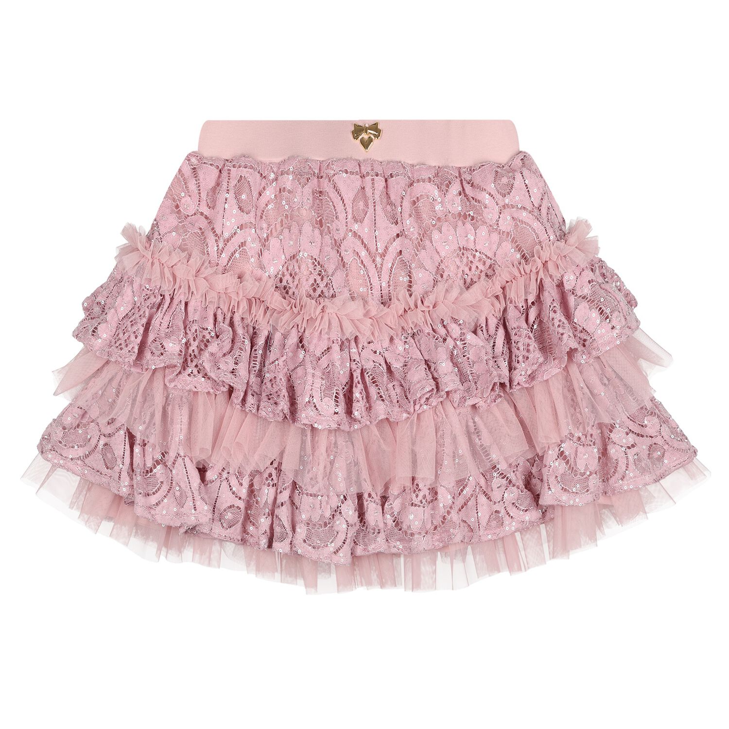 Girls Pink Lace Sequin Tiered Olivia Skirt, 2, hi-res