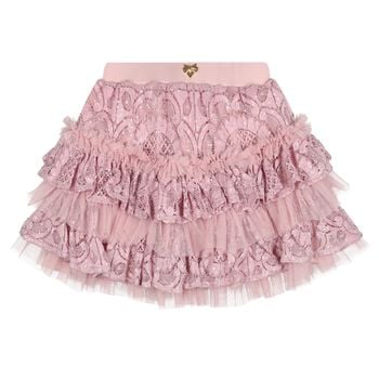 Girls Pink Lace Sequin Tiered Olivia Skirt