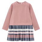 Girls Pink Striped Pleated Dress, 1, hi-res