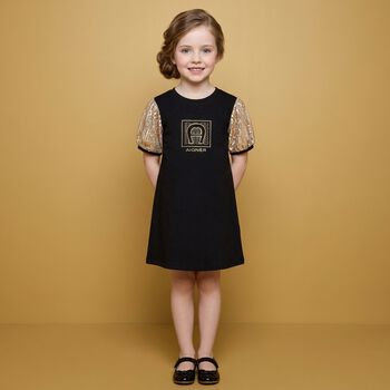 Girls Black & Gold Logo Dress