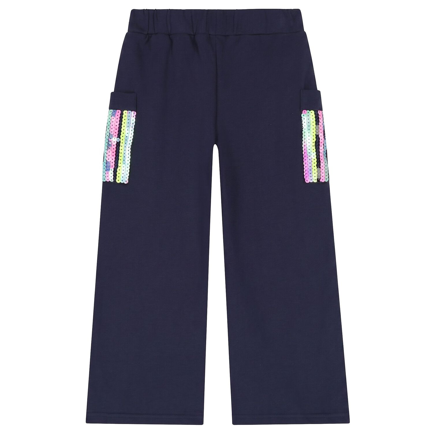 Girls Navy Blue Sequin Pocket Trousers, 1, hi-res