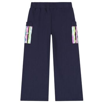 Girls Navy Blue Sequin Pocket Trousers