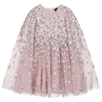 Girls Pink Tulle Cape Dress