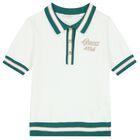 Girls White & Green Logo Knitted Polo Shirt, 1, hi-res