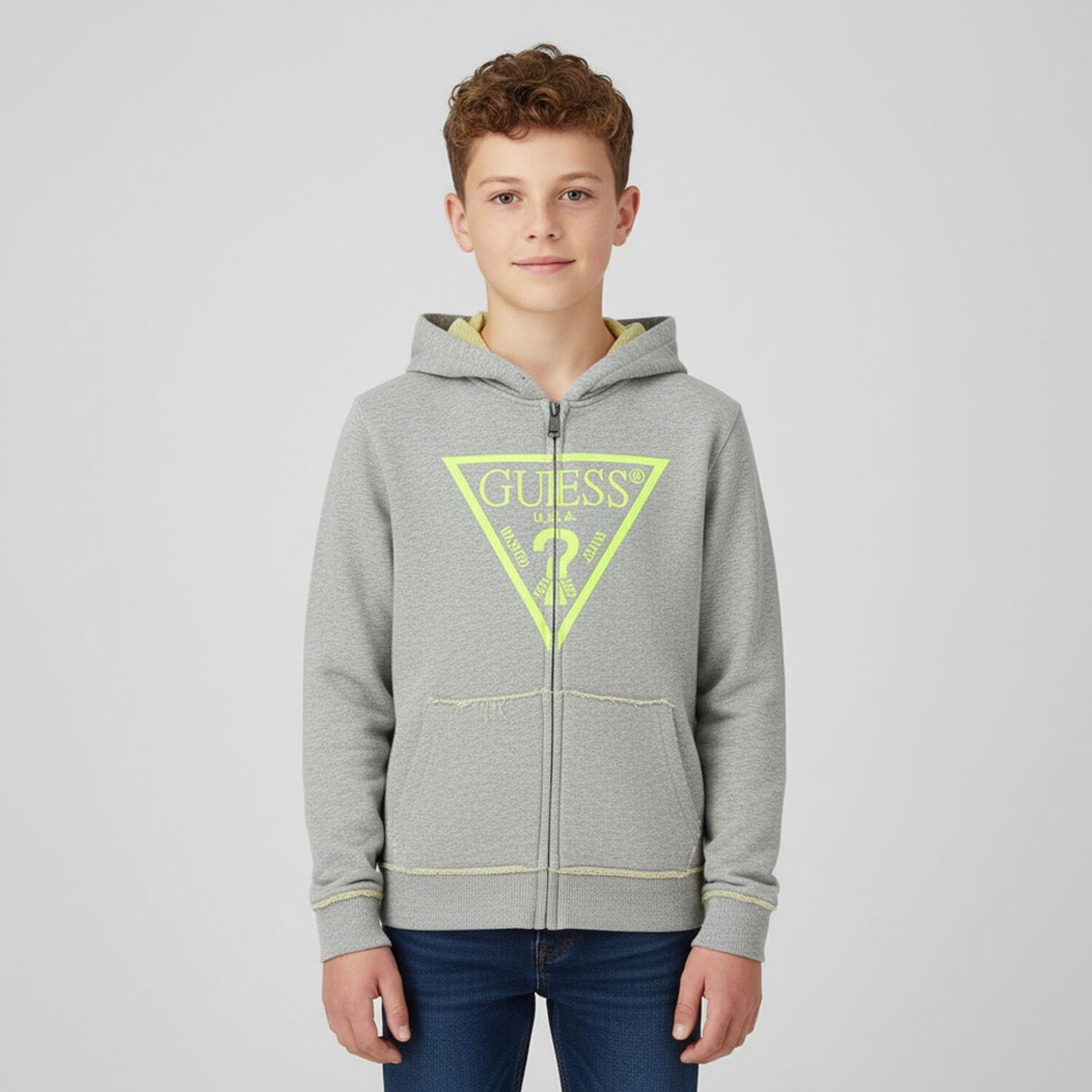 Boys Grey Logo Zip Up Top, 2, hi-res