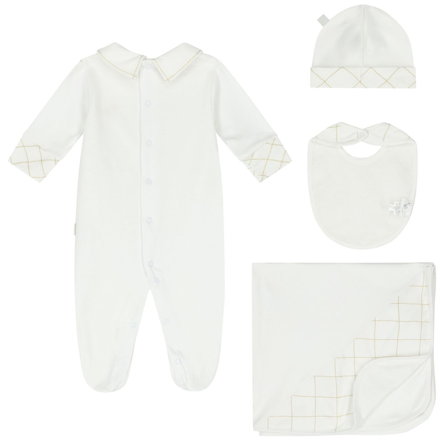 Baby Boys White & Gold Logo Babygrow Gift Set, 1, hi-res