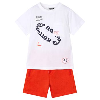 Boys White & Red Shorts Set
