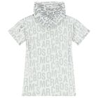Girls Ivory & Silver Logo Hooded Dress, 1, hi-res