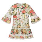 Girls White & Green Embroidered Floral Dress, 1, hi-res