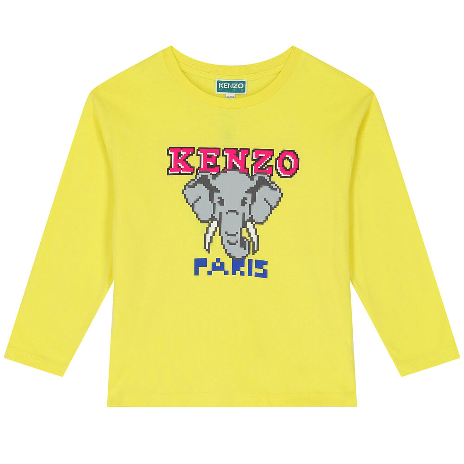 Girls Yellow Elephant Long Sleeve Top, 2, hi-res