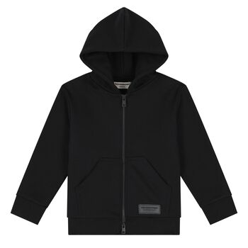 Black Logo Hooded Zip Up Top