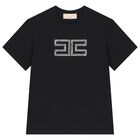 Girls Black Embellished Logo T-Shirt, 1, hi-res