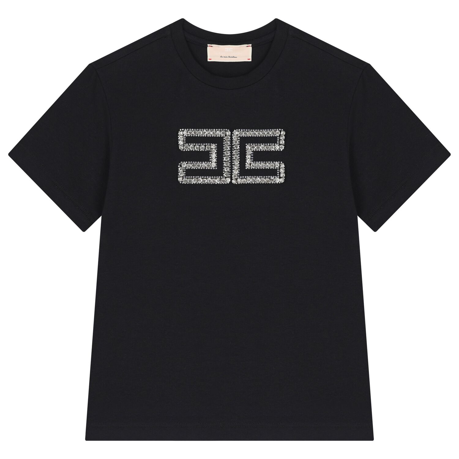 Girls Black Embellished Logo T-Shirt, 1, hi-res