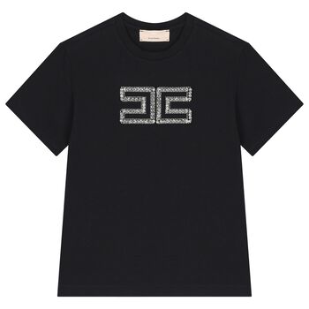 Girls Black Embellished Logo T-Shirt