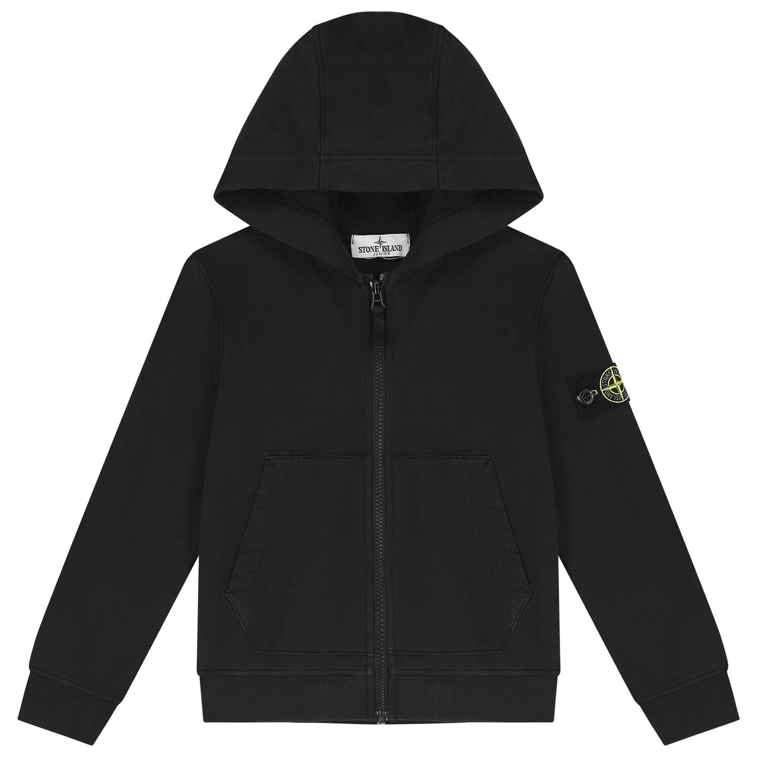 Boys Black Logo Hooded Zip Up Top, 2, hi-res image number null