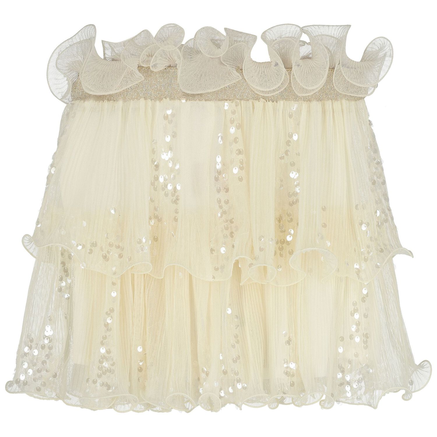 Girls White & Ivory Embellished Sequin Skirt Set, 1, hi-res