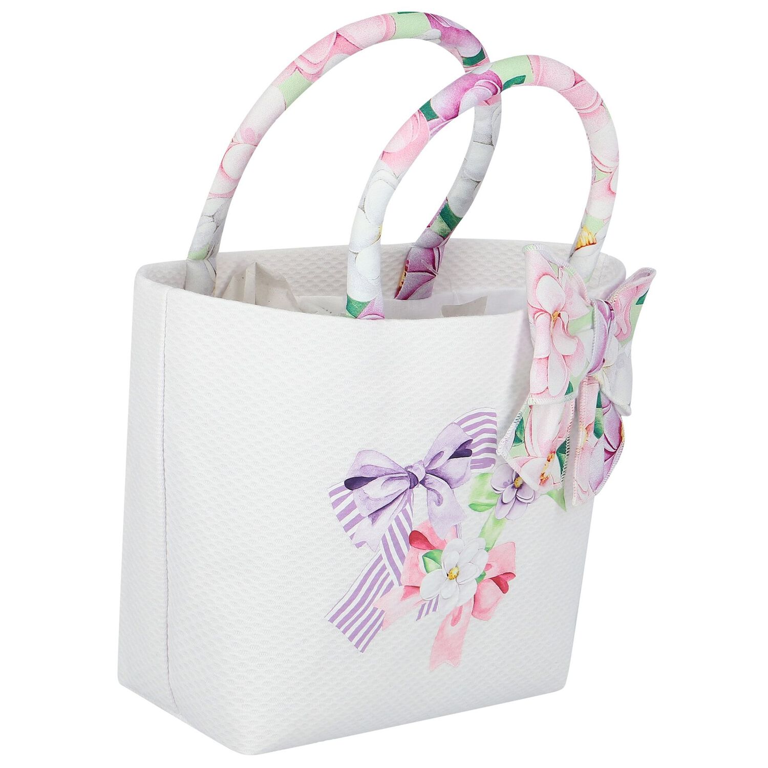 Girls Ivory Bow Floral Hand Bag, 1, hi-res image number null