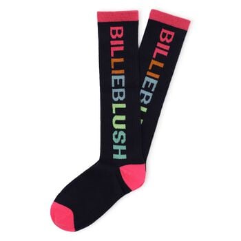 Girls Navy Blue & Pink Logo Socks