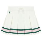 Girls White Logo Pleated Skirt, 1, hi-res