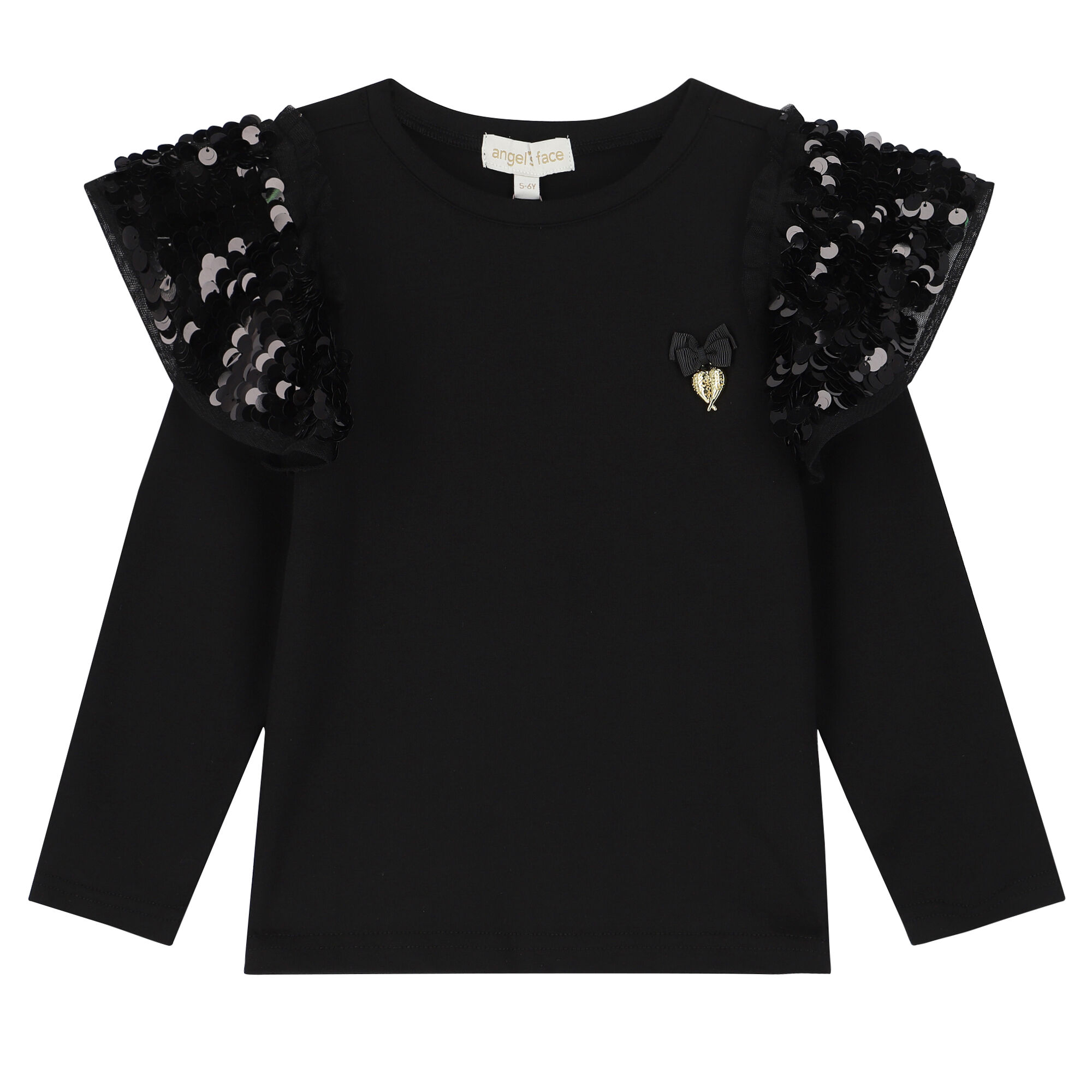 Angel s Face Girls Black Sequin Long Sleeve Top Junior Couture UK