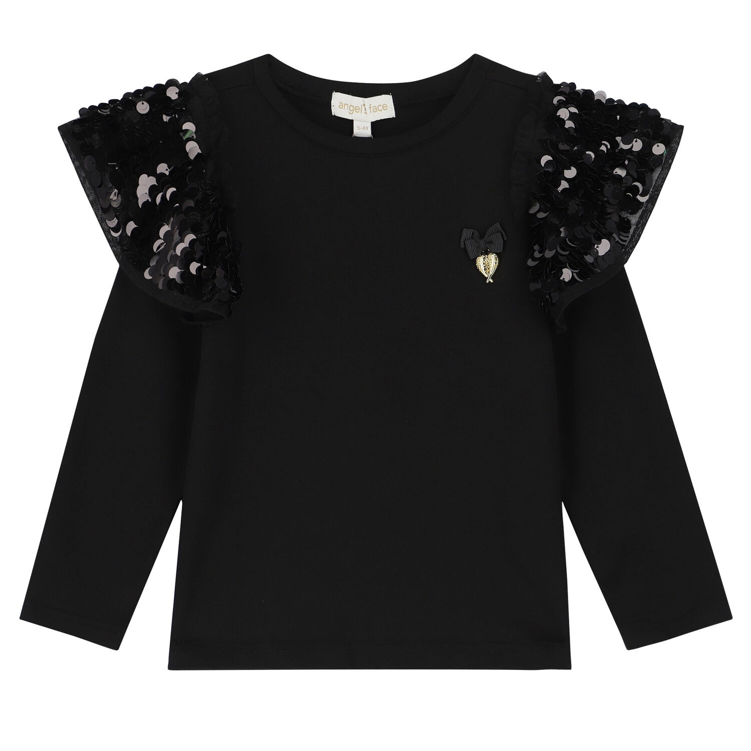 Girls Black Sequin Long Sleeve Top, 2, hi-res