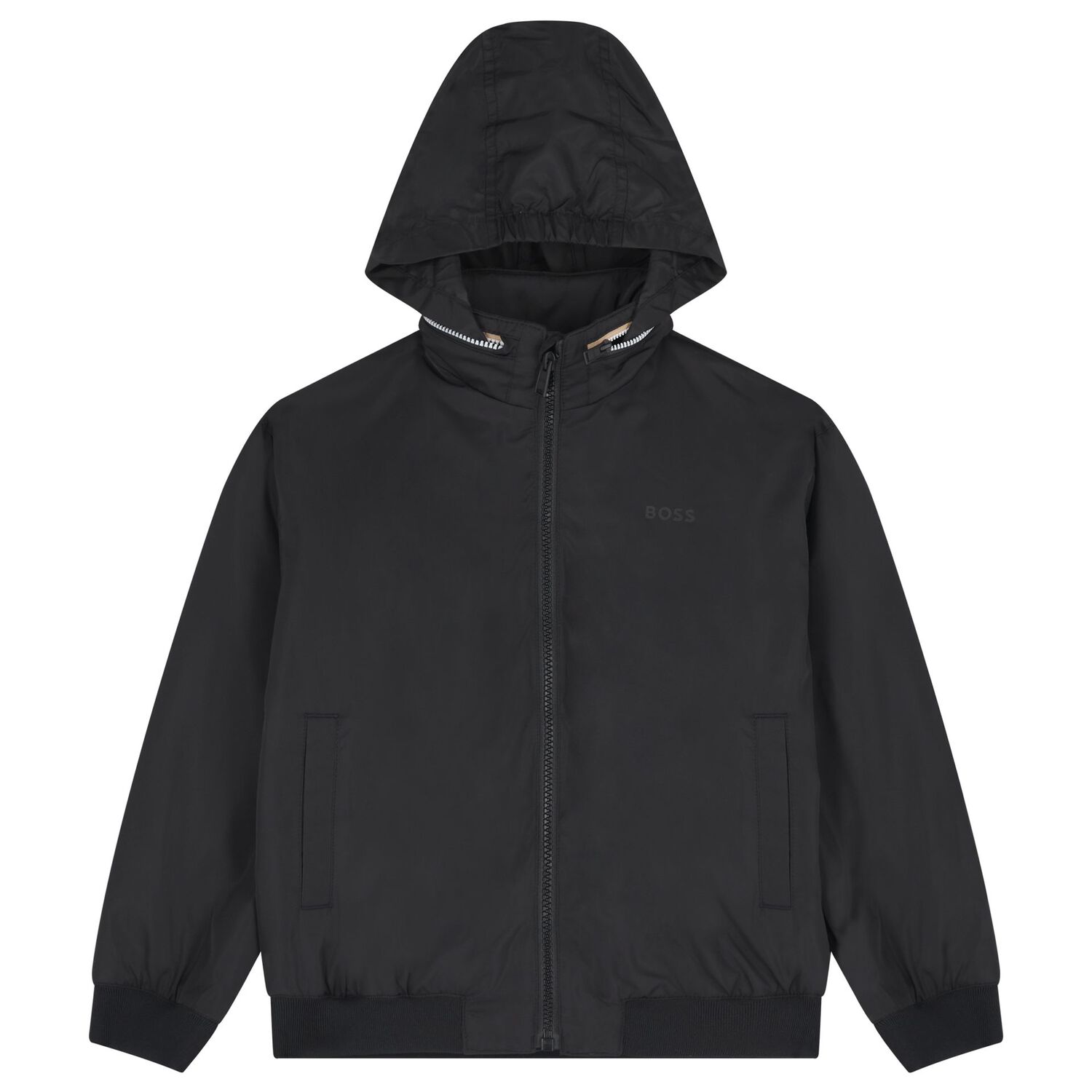 Boys Black Logo Padded Jacket, 1, hi-res